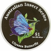 1 Dollar - Elizabeth II Ulysses Butterfly, Cook Islands, 2000 reverse image