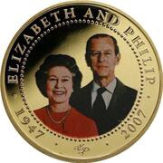 1 Dollar - Elizabeth II Diamond Wedding - Queen Elizabeth II in red and Prince Philip in suit, Cook Islands, 2007 reverse image