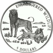 5 Dollars - Elizabeth II Lion family, Cook Islands, 1996 reverse image
