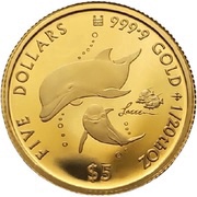 5 Dollars - Elizabeth II Dolphins, Cook Islands, 2021 reverse image