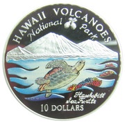 10 Dollars - Elizabeth II Hawaii Volcanoes, Cook Islands, 1997 reverse image