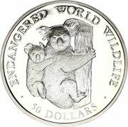 50 Dollars - Elizabeth II Koala and Cub, Cook Islands, 1990 reverse image
