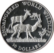 50 Dollars - Elizabeth II Dama gazelle, Cook Islands, 1990 reverse image