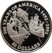 50 Dollars - Elizabeth II John Davis' Strait, Cook Islands, 1992 reverse image