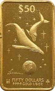 50 Dollars - Elizabeth II Whales, Cook Islands, 2001 reverse image