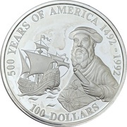 100 Dollars - Elizabeth II Portuguese explorer Ferdinand Magellan, Cook Islands, 1990 reverse image