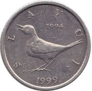 1 Kuna Croatian text; 5th anniversary of Kuna reverse image