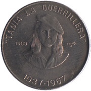 1 Peso Tania the Guerilla Fighter, Cuba, 1989 reverse image