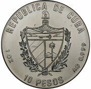 10 Pesos F. Castro and C. Cienfuegos; Trial strike obverse image
