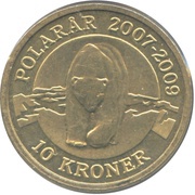 10 Kroner - Margrethe II 4th portrait; Polar Bear reverse image