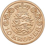 10 Kroner - Margrethe II 6th portrait, Denmark, 2023 reverse image