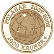 1000 Kroner - Margrethe II 4th Portrait- Sirius - Gold issue reverse image