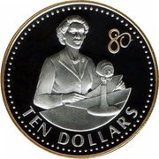 10 Dollars - Elizabeth II Queen Elizabeth keeping a radio speech, Eastern Caribbean States, 2006 reverse image