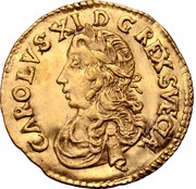 1 Ducat - Carl XI 4th portrait; shield with flat top obverse image