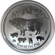 1 Dollar - Elizabeth II 4th Portrait - Year of the Pig - Silver Bullion Coin, Australia, 2019 reverse image