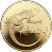 250 Dollars - Elizabeth II Banded Iguana, Fiji, 1978 reverse image