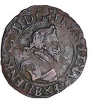 Denier Tournois - Henri IV Dieppe; Latin text obverse image