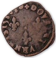 Double Tournois - Henri III Bayonne mint; left portrait reverse image
