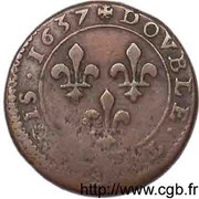 Double Tournois - Louis XIII Lyon mint; 11th type, France, 1637 reverse image