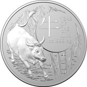 1 Dollar - Elizabeth II 6th Portrait - Year of the Ox - Silver Bullion, Australia, 2021 reverse image