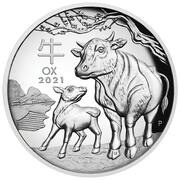 1 Dollar - Elizabeth II 6th Portrait - Year of the Ox - Silver Proof - High Relief, Australia, 2021 reverse image