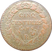 5 Centimes Overstrike reverse image