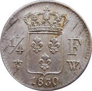 ¼ Franc - Charles X, France, 1825-1830 reverse image