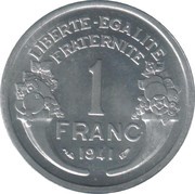1 Franc aluminium, heavy type reverse image