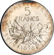 5 Francs trial of Louis-Oscar Roty, France, 1898 reverse image