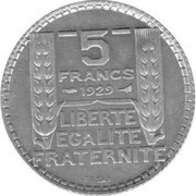 5 Francs pattern by Turin, France, 1929 reverse image
