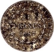 20 Francs Pattern, France, 1887 reverse image