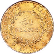 40 Francs - Napoleon I, France, 1802-1803 reverse image