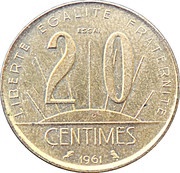 Essai 20 centimes 1961 " Concours de Rousseau ", France, 1961 reverse image