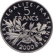 5 Francs signature "D'AP. O.ROTY", France, 1991-2001 reverse image