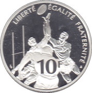 10 Francs Rugby, France, 1999 reverse image