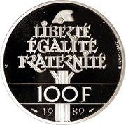 100 Francs Human Rights, France, 1989 reverse image