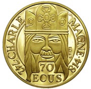 500 Francs / 70 Ecus Charlemagne, France, 1990 reverse image