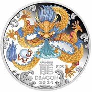1 Dollar In the name of Elizabeth II; 6th Portrait - Year of the Dragon; Silver Coloured, Australia, 2024 reverse image