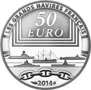 50 Euros Le Redoutable ; silver, France, 2014 reverse image
