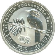 2 Dollars - Elizabeth II 4th Portrait - Australian Kookaburra - Ferdinand Silver Denar, Australia, 2000 reverse image