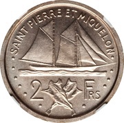 2 Francs Cupronickel pattern, France, 1948 reverse image