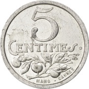 5 Centimes, France, 1920-1922 reverse image