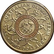 2 Dollars - Elizabeth II 4th Portrait - 2016 Australian Olympic Team - Yellow, Australia, 2016 reverse image