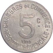 5 Centimes - Chambres de commerce - Région provençale "Four Towns" Aluminium Pattern, France, 1918 reverse image