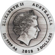 2 Dollars - Elizabeth II 4th Portrait - Kookaburra - Silver Antiqued - High Relief obverse image
