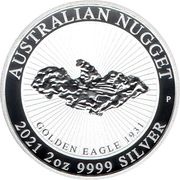 2 Dollars - Elizabeth II 6th Portrait - Golden Eagle Nugget - High Relief, Australia, 2021 reverse image