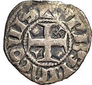 Denier immobilized in the name of Louis IV crozier reverse image