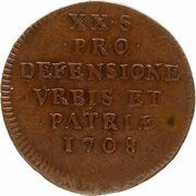 20 Sols Siege Coinage, France, 1708 reverse image