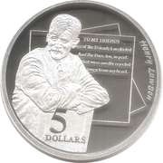 5 Dollars - Elizabeth II 3rd Portrait - Henry Lawson - Masterpieces in Silver, Australia, 1996 reverse image