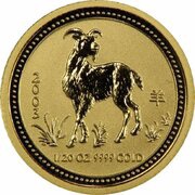 5 Dollars - Elizabeth II 4th Portrait - Year of the Goat - Gold Bullion Coin, Australia, 2003 reverse image